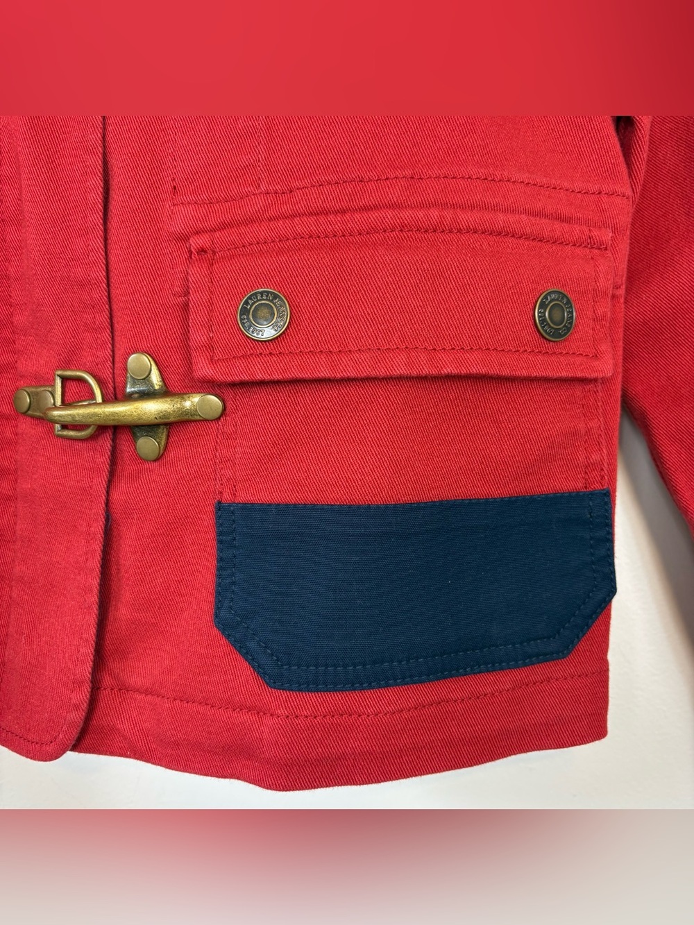 Ralph Lauren Vintage LRL Lauren Jean Co Red Fireman Jacket Sz Petite M - Picture 6 of 15